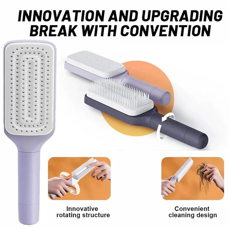 Magic Self-Cleaning Hair Brush - Removes Hair in One Click ~ Anti-Frizz & Scalp Massage.