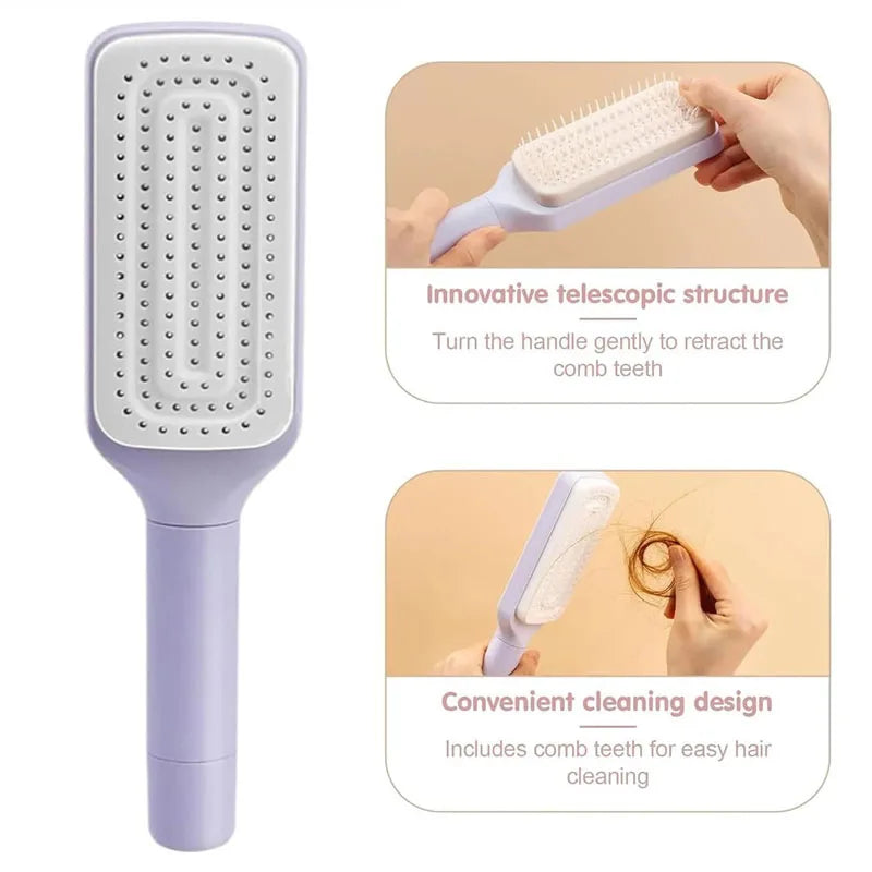 Magic Self-Cleaning Hair Brush - Removes Hair in One Click ~ Anti-Frizz & Scalp Massage.