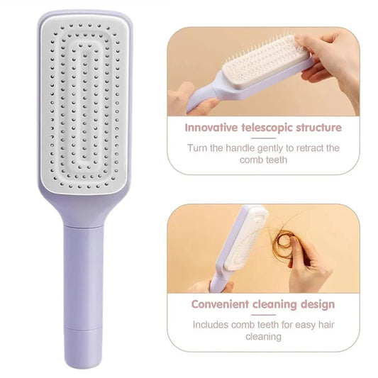 Magic Self-Cleaning Hair Brush - Removes Hair in One Click ~ Anti-Frizz & Scalp Massage.