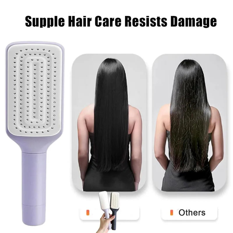 Magic Self-Cleaning Hair Brush - Removes Hair in One Click ~ Anti-Frizz & Scalp Massage.