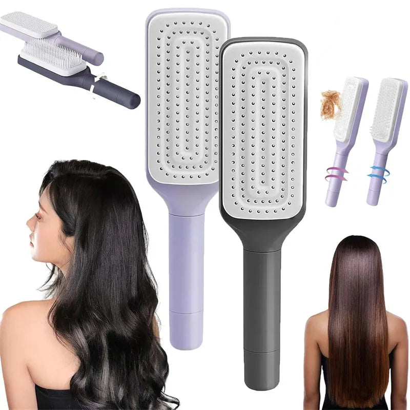 Magic Self-Cleaning Hair Brush - Removes Hair in One Click ~ Anti-Frizz & Scalp Massage.