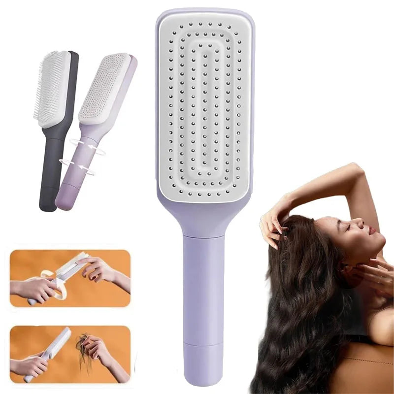Magic Self-Cleaning Hair Brush - Removes Hair in One Click ~ Anti-Frizz & Scalp Massage.