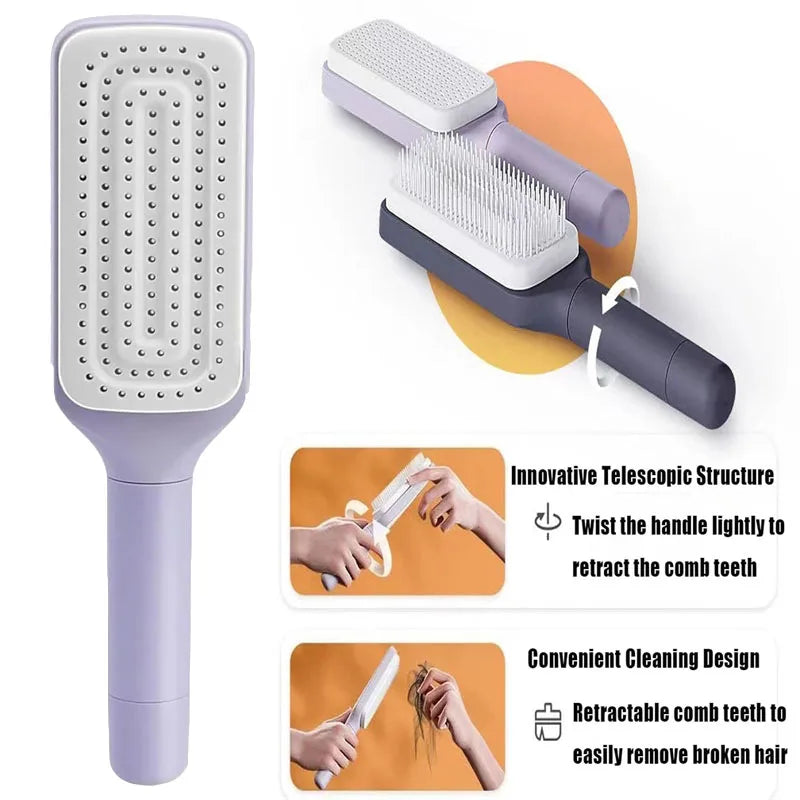 Magic Self-Cleaning Hair Brush - Removes Hair in One Click ~ Anti-Frizz & Scalp Massage.